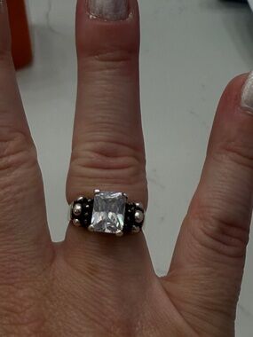 Sterling Silver 925 Clear Stone Statement Ring - Women Jewelry